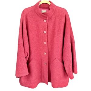 J.Jill Wool Blend Coat Pink Button Front Pockets Oversized Relaxed Fit